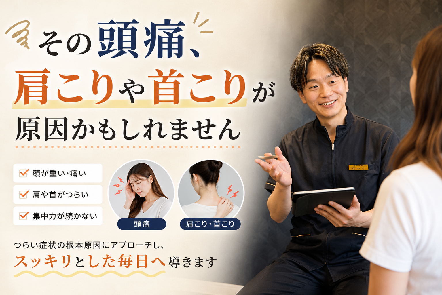 その頭痛、肩こりや首こりが原因かもしれません🤔