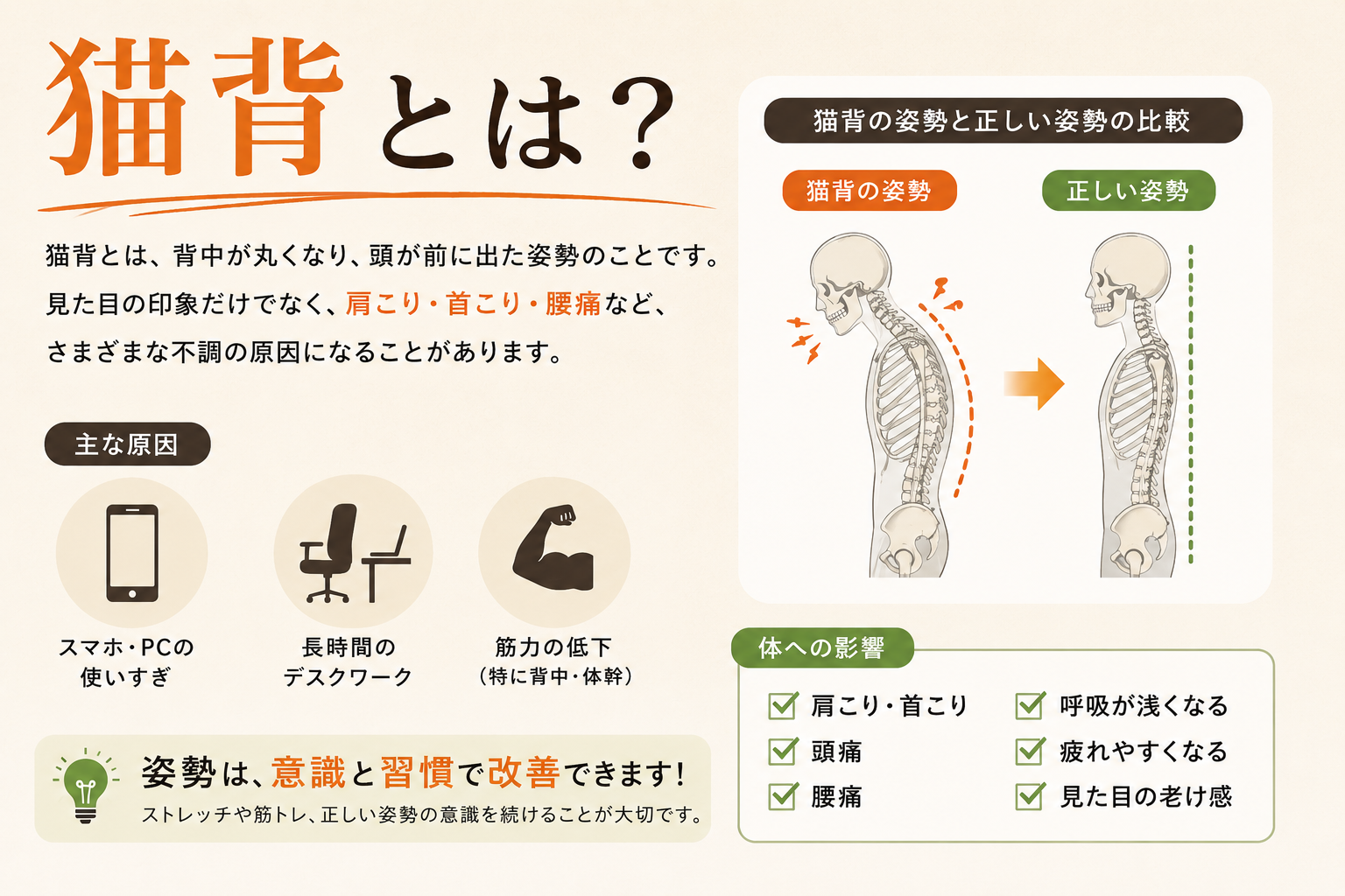 猫背を放置するとどうなる？肩こり・首こりにつながる理由